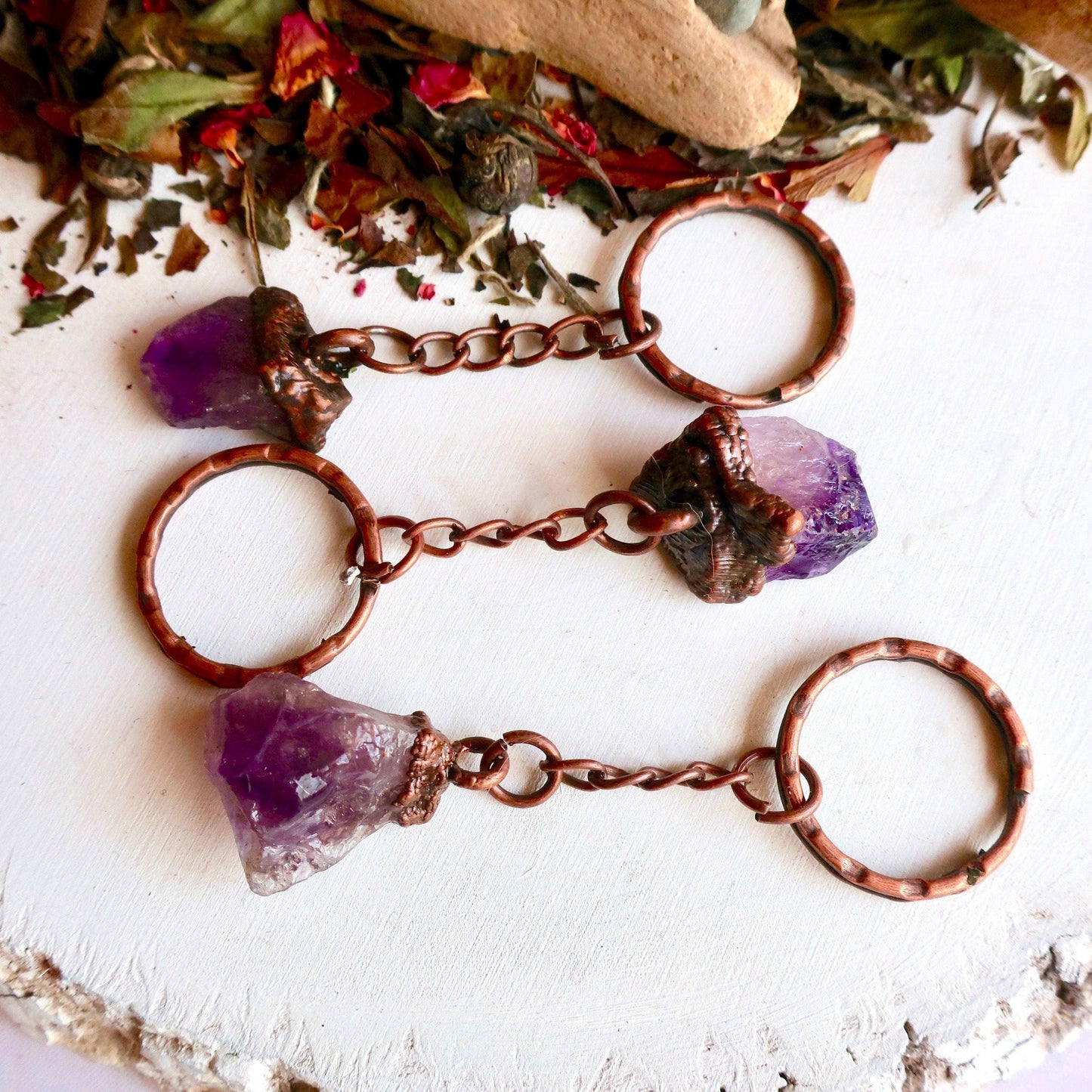 Raw Amethyst Keychain - Spiritual Stone | Handmade by Blackbird & Sage-0