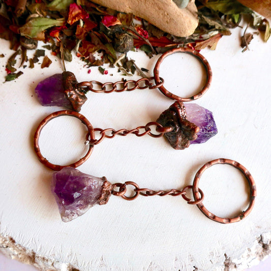Raw Amethyst Keychain - Spiritual Stone | Handmade by Blackbird & Sage-0
