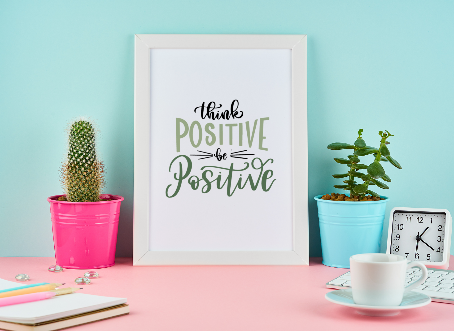 Think Positive Be Positive Motivational Inspiration Wall Decor Quote Print-0