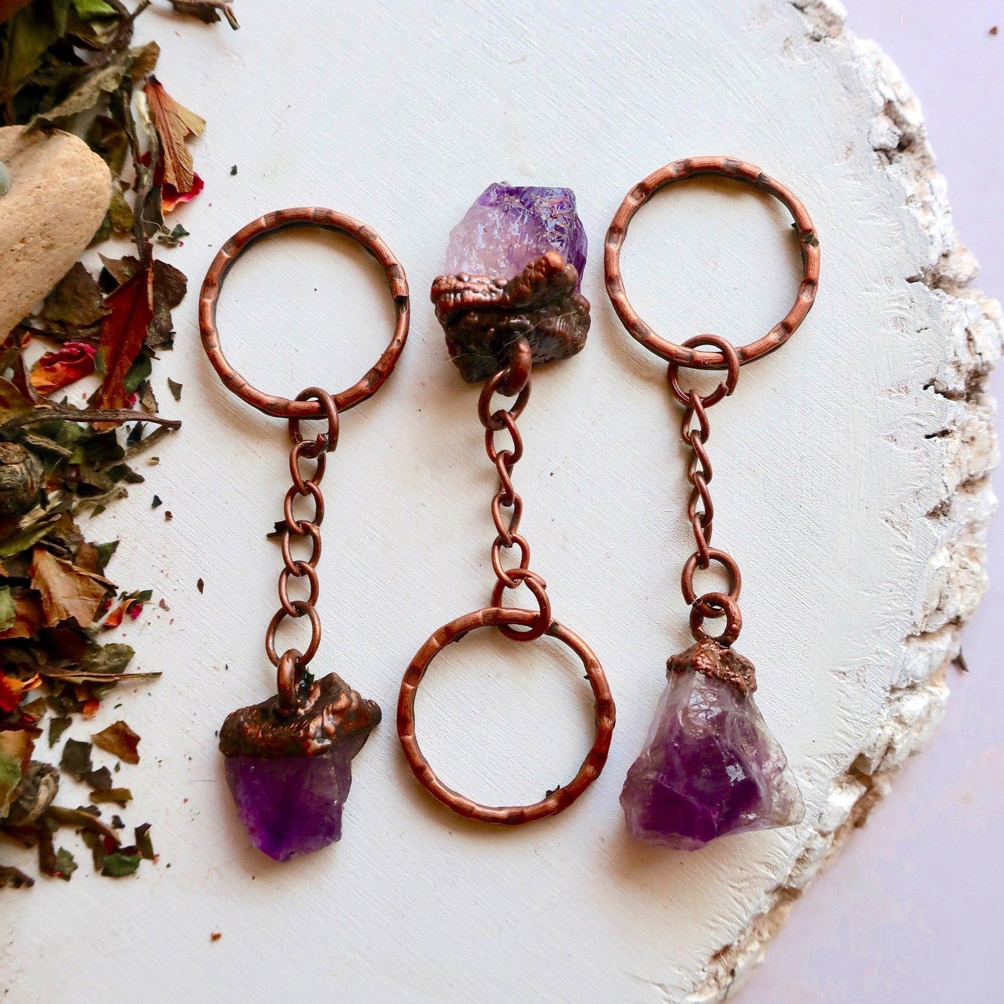 Raw Amethyst Keychain - Spiritual Stone | Handmade by Blackbird & Sage-2